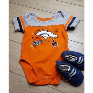 NFL Broncos baby one piece outfit with shoes 6 to 9 months
